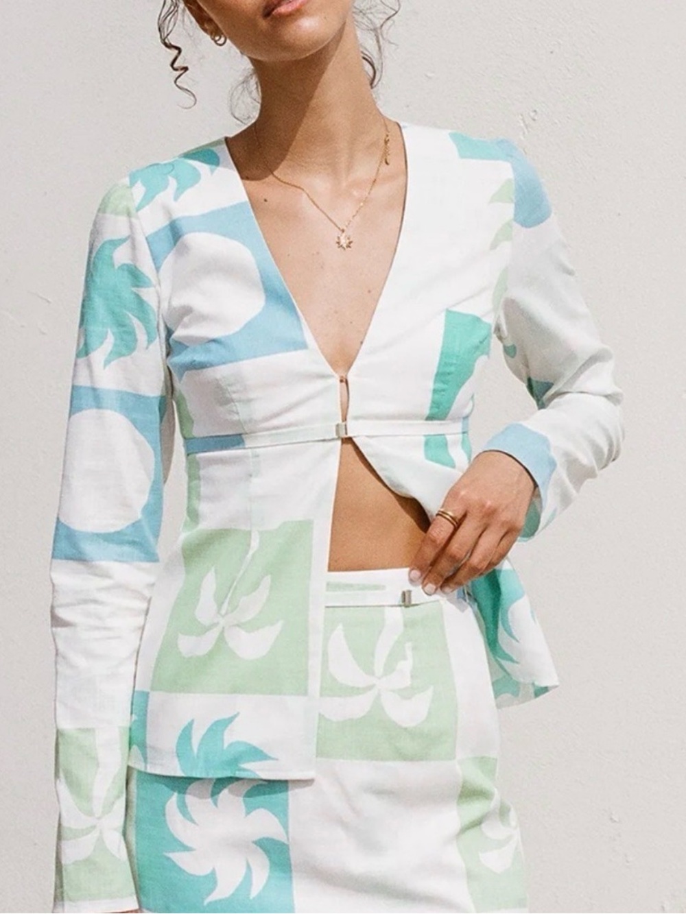 SABO Blazer Floral Block Harlow in Mint & Sky Blue Jacket SMALL Sz 4